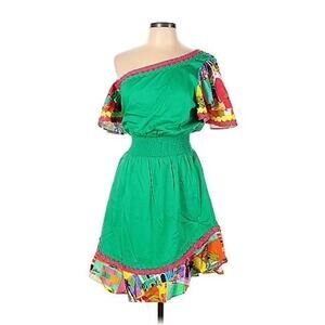 NWT Alden Adair Green One Shoulder Zara Mini Sun Dress in Jade & Casablanca, M